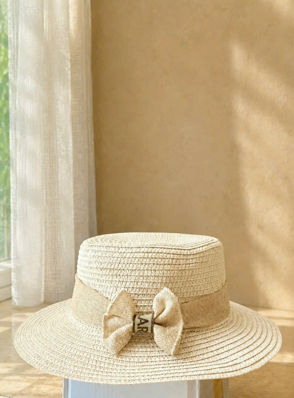 Mũ Cói Nữ Vành Rộng 6cm Phối Nơ Vải Bố Riviera, Nón Đi Biển Che Nắng Du Lịch Thời Trang Hàn Quốc dona050626