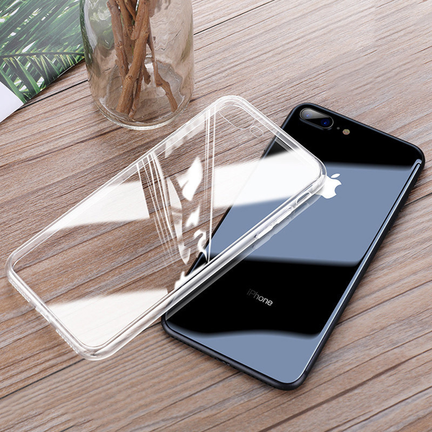 Ốp lưng Cafele trong suốt toàn bộ, lưng kính cường lực không ố vàng, viền máy dẻo cho iPhone 7 Plus / iPhone 8 Plus
