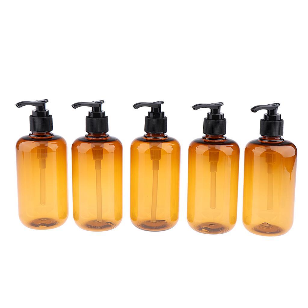 10 Pcs 300ml Brown Empty Pump Shampoo Lotions Container Refillable Bottle
