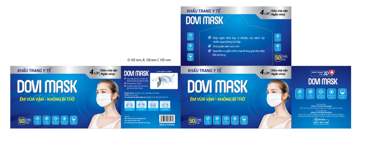 Khẩu Trang Y Tế 4 Lớp Kháng Khuẩn DOVI MASK Hộp 50 cái- Màu ngẫu nhiên- Hàng Chính Hãng