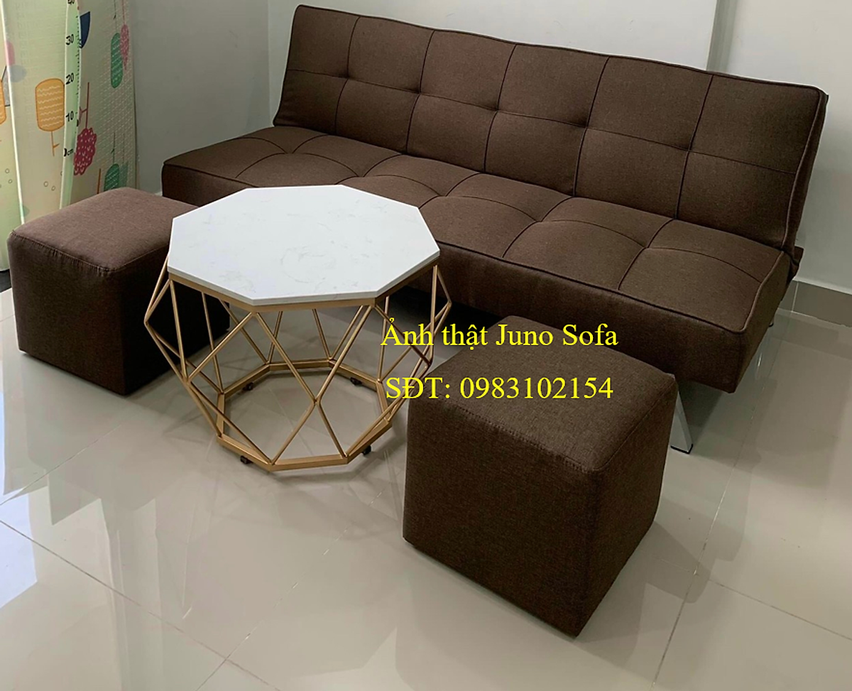 Bộ sofa bed 1m7 Juno sofa bao gồm 2 đôn và bàn kim cương - combo 6 món như hình sale sốc