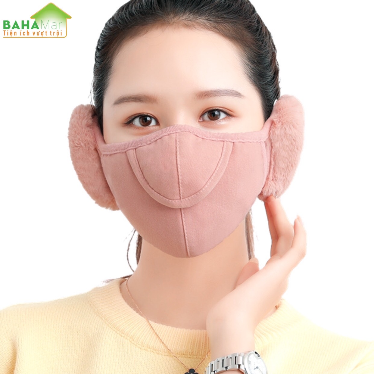 KHẨU TRANG TAI GẤU 2 TRONG 1 BAHAMAR kết hợp giữa khẩu trang và che bịt tai rất tiện và giữ ấm tốt khi ra ngoài vào mùa Đông lạnh