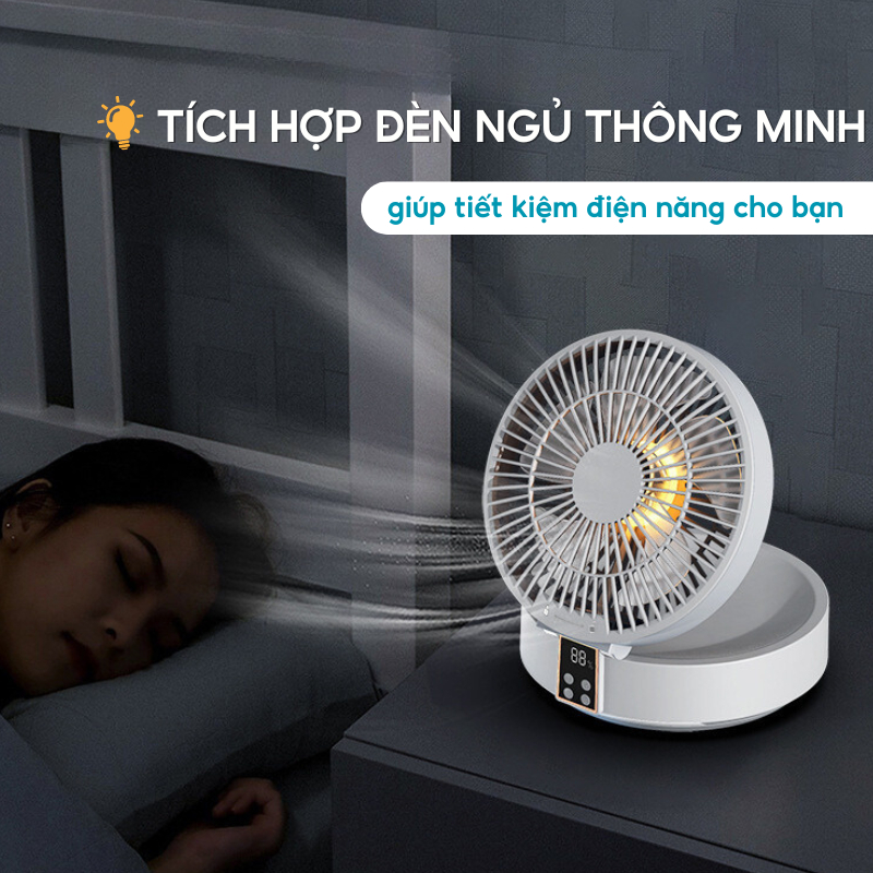 Quạt tích điện DELADEP QDB07 để bàn hoặc treo tường xoay 120°, có điều khiển, điều chỉnh đa góc, có thể gấp gọn, 5 cánh 3 mức gió siêu mát - Hàng nhập khẩu