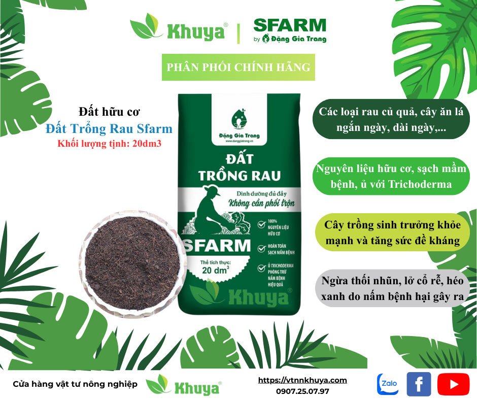 Đất trồng rau SFARM 20dm3 khoảng 8-9kg