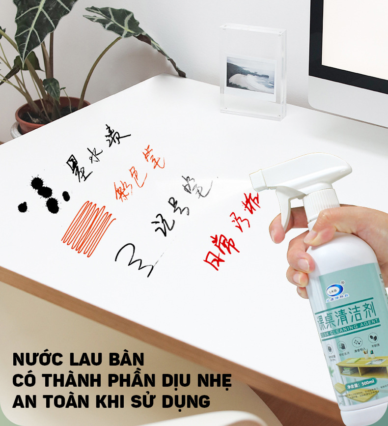 Dung Dịch Vệ Sinh Tẩy Sạch Vết Bẩn Bề Mặt Gỗ Trên Bàn Làm Việc, Bàn Học 500ML LKB- Hàng Nhập Khẩu