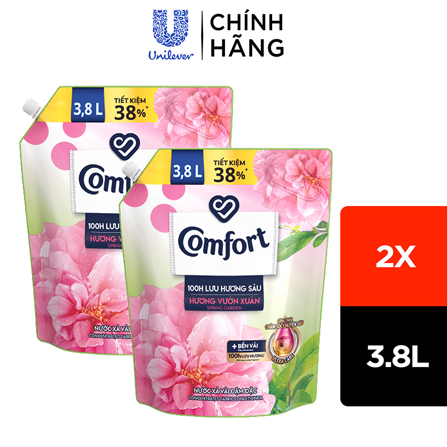 Combo 2 túi Nước Xả Vải Comfort Giữ Màu & Bền Vải Một Lần Xả Hương Vườn Xuân túi 3.8L