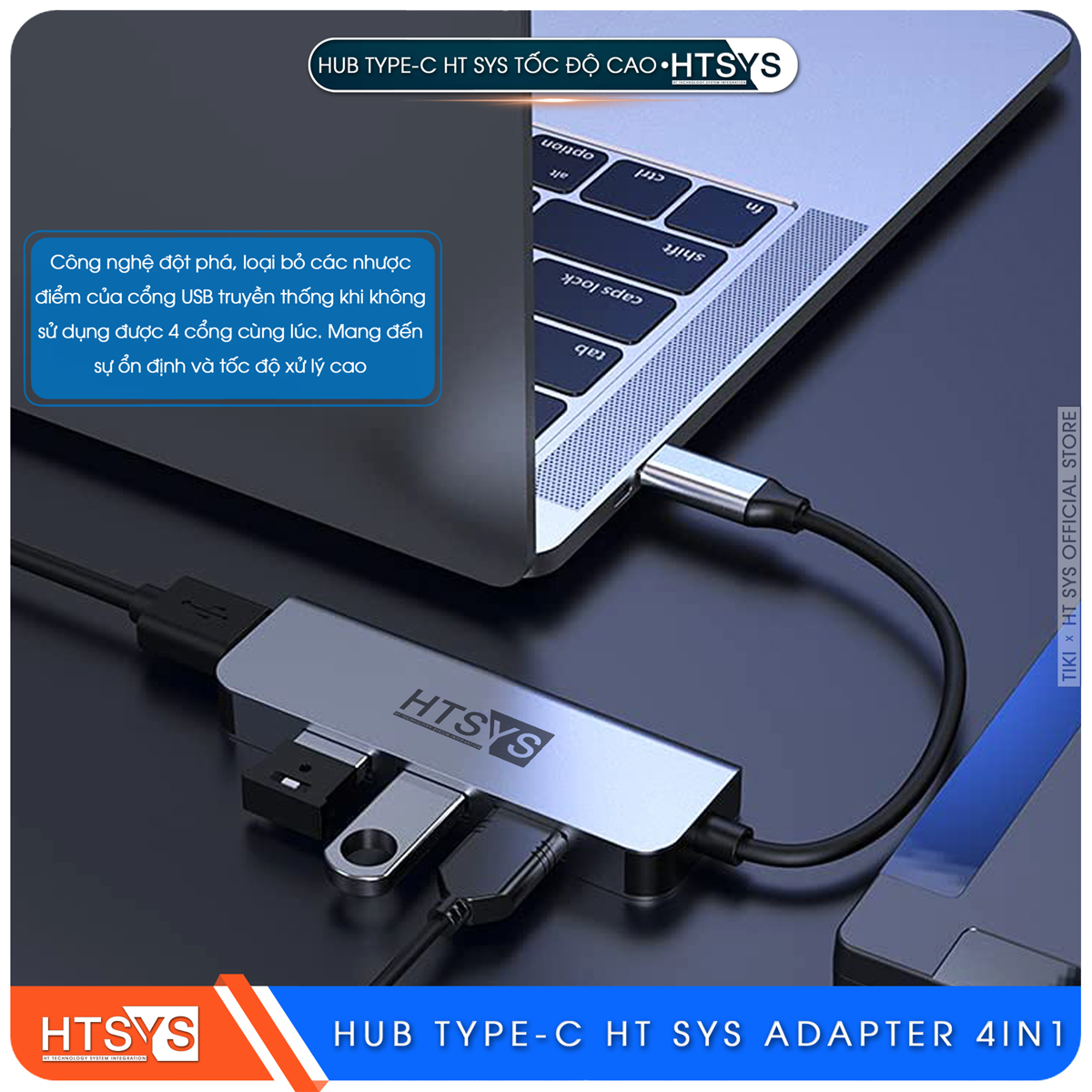 Hub Type C Và Hub USB 3.0 HT SYS 4 in 1 To USB 3.0 - Hàng Chính Hãng