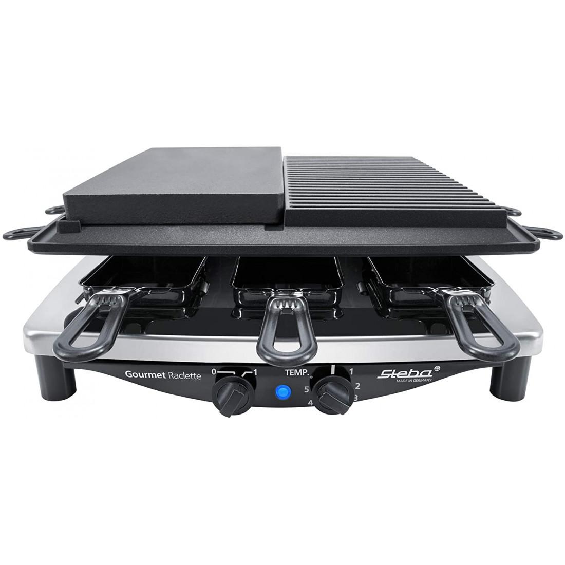 Bếp Nướng 2 Vùng Steba RC 4 Plus Deluxe Chrome, 1450W, 8 Chảo Nướng Tráng Men Chống Dính, Chống Xước, Nhập Đức