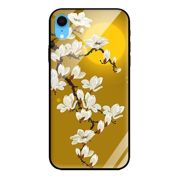 Ốp kính cường lực cho iPhone XR Hoa Trắng Nền Vàng - Hàng chính hãng