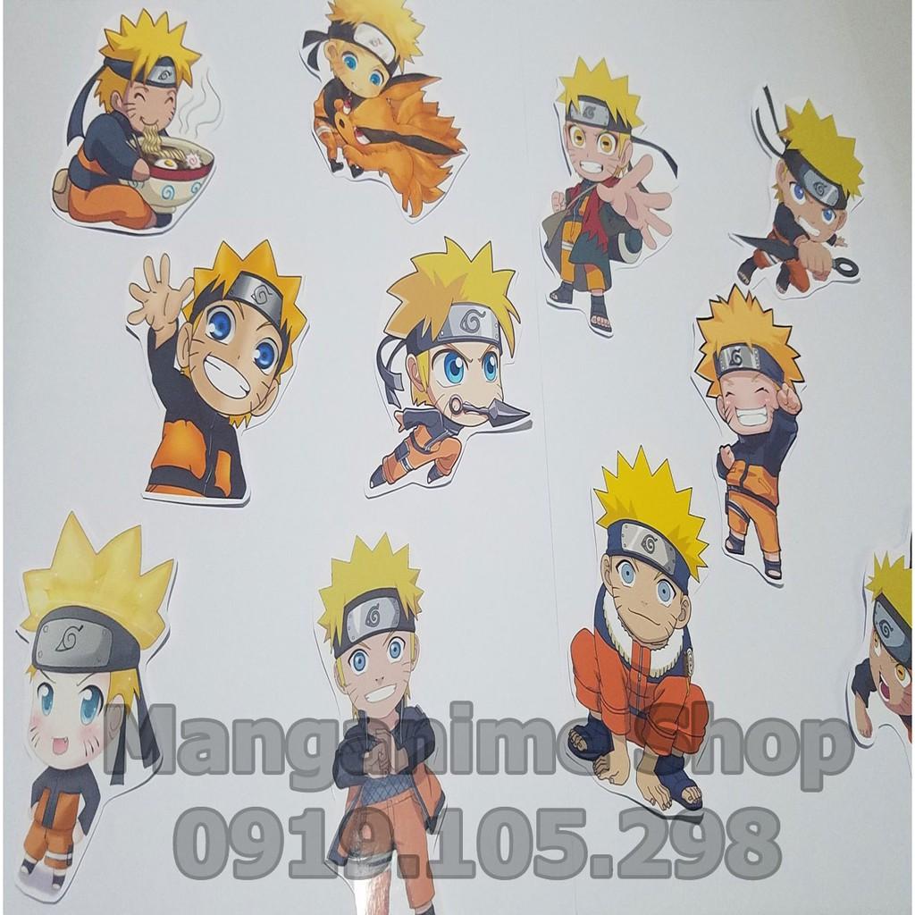 Bộ 11 sticker Naruto chibi decal bóc dán siêu cute