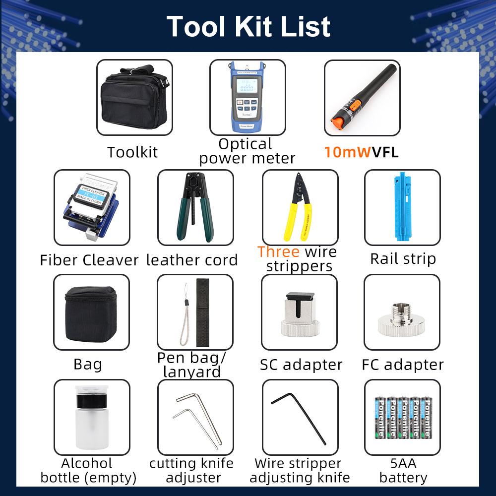 Optical Fiber Tool Set Fiber Cleaver Set Cold Contact Cutting Tool Set with Optical Power Meter Red Pen Wire Stripper