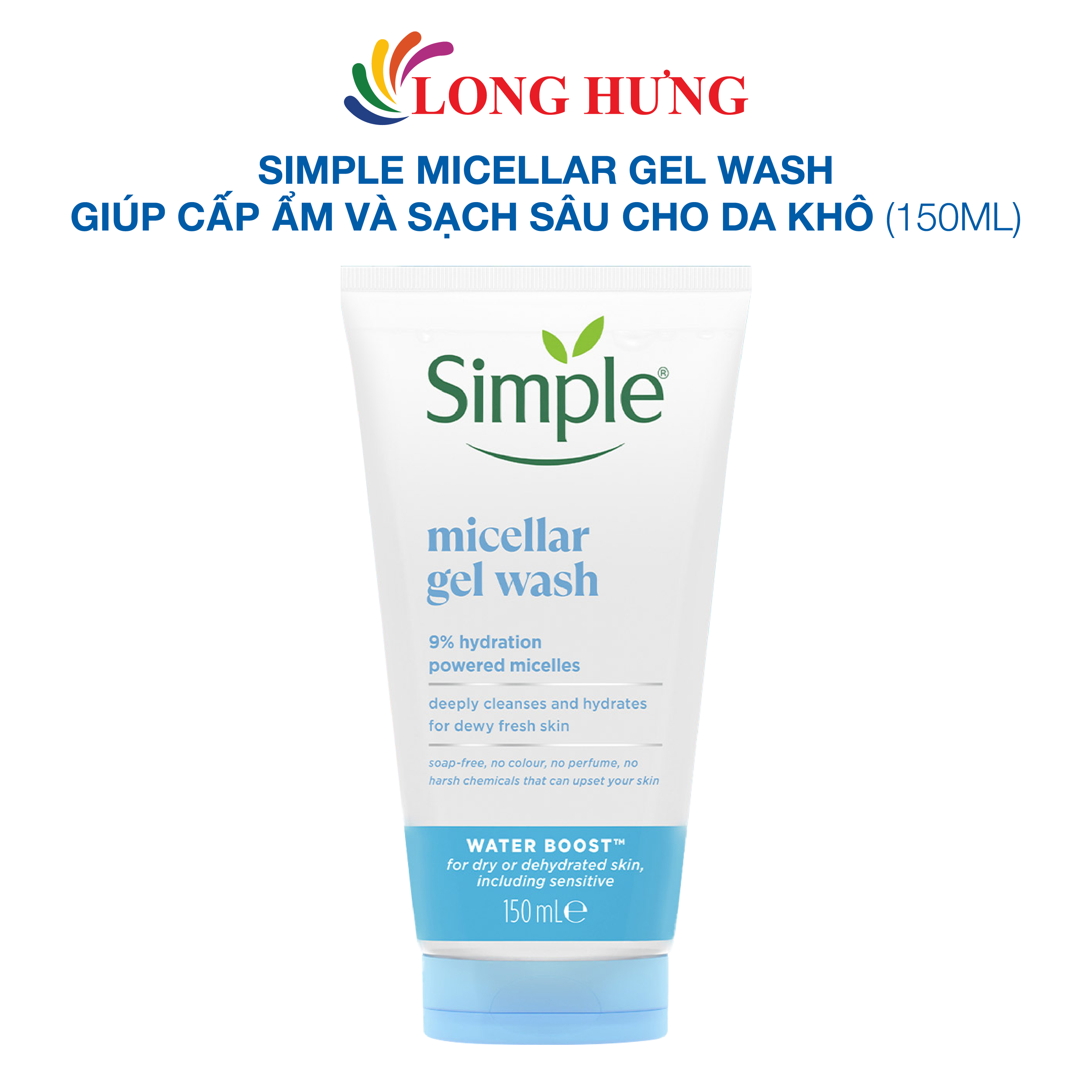 Sữa rửa mặt Simple Micellar Gel Wash giúp cấp ẩm và sạch sâu cho da khô (150ml) - Hàng chính hãng