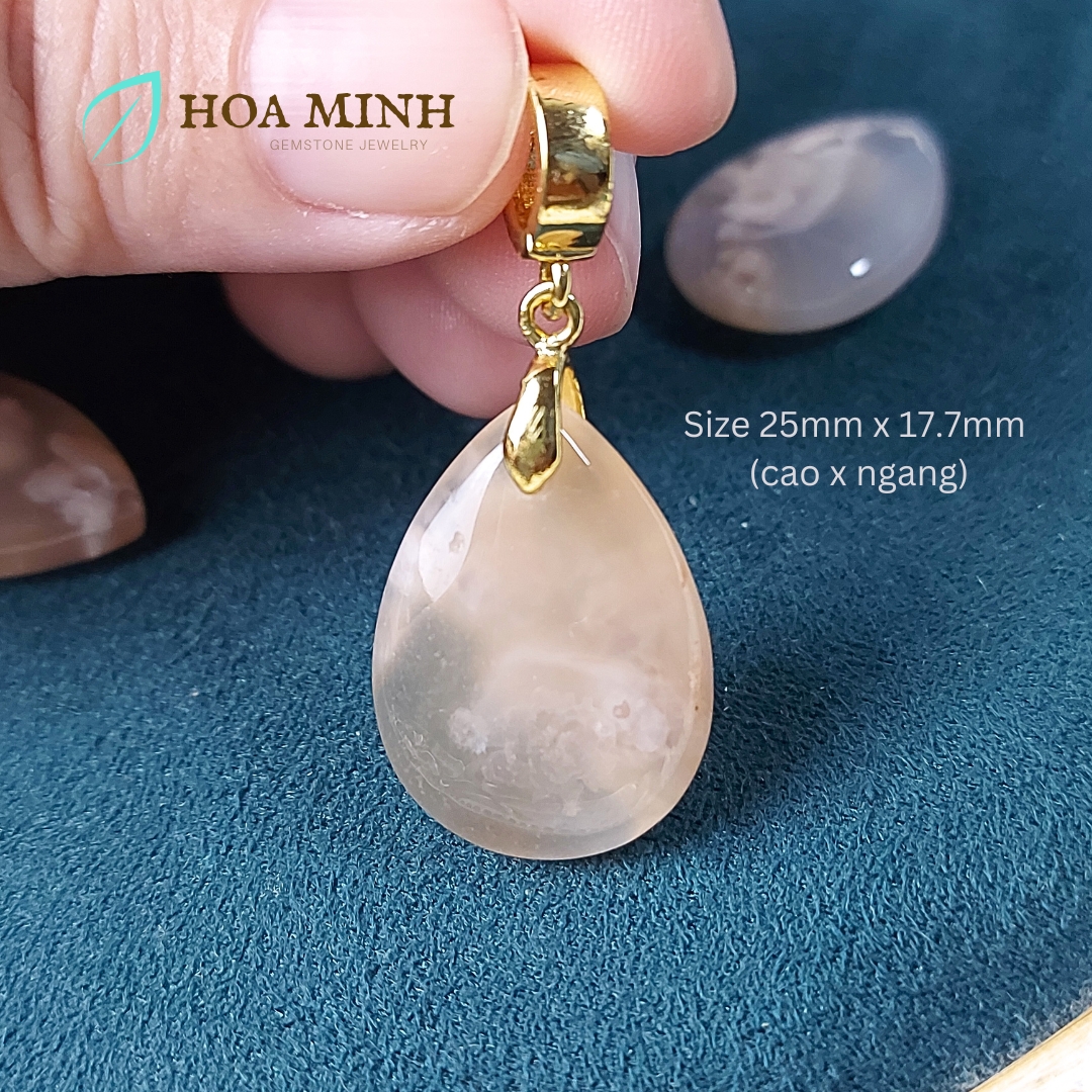 Mặt dây chuyền đá Mã Não hoa đào tự nhiên kiểu giọt nước 25x17.7mm, thời trang tài lộc không kén mệnh