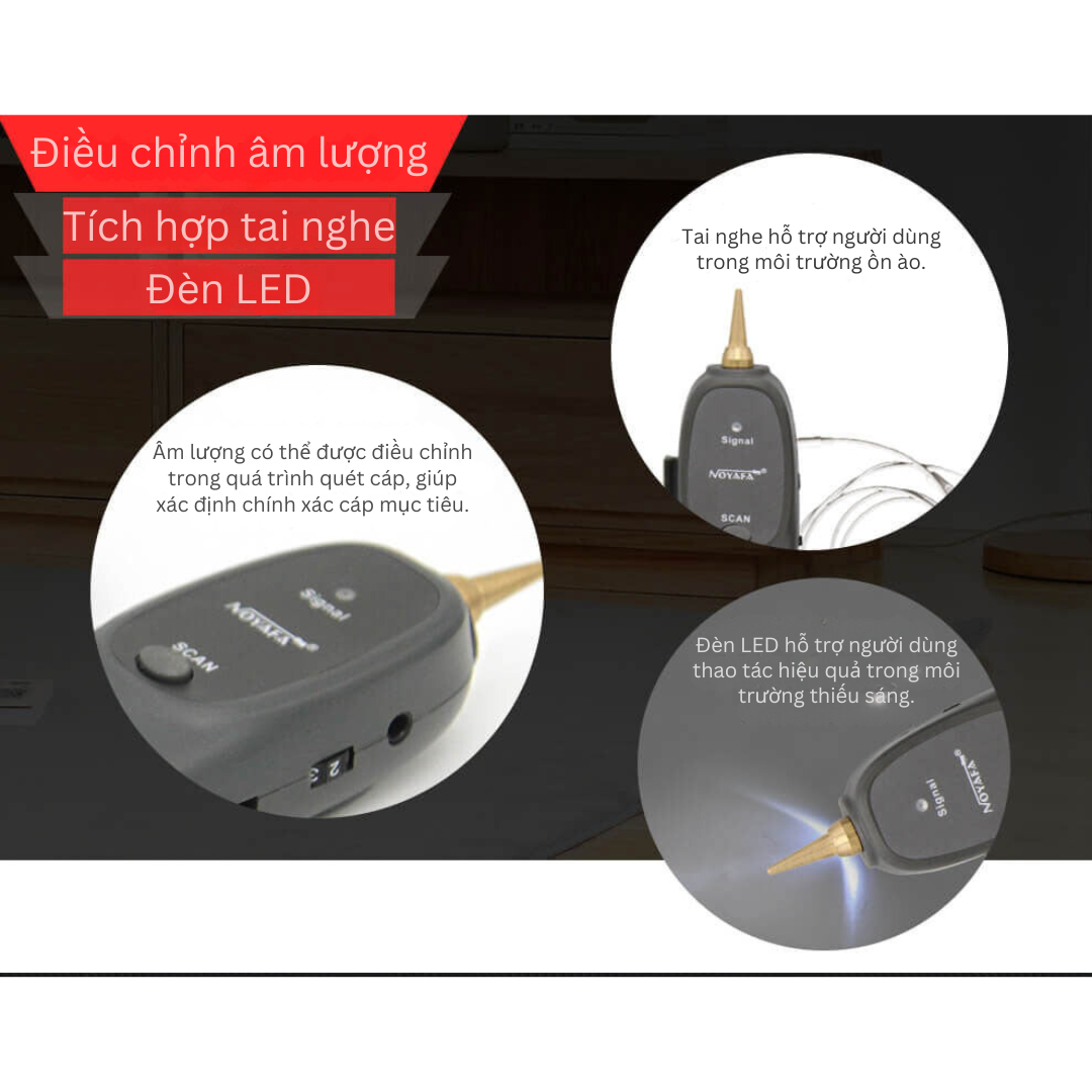 Bộ Dò Cáp NOYAFA NF-811: Thiết bị đa năng kiểm tra cáp mạng RJ45, cáp điện thoại RJ11 với đèn LED hỗ trợ, loa tích hợp, khả năng kiểm tra điều kiện điện thoại, độ nhạy điều chỉnh và chứng nhận chất lượng RoHS, FCC, CE. - Hàng Nhập Khẩu