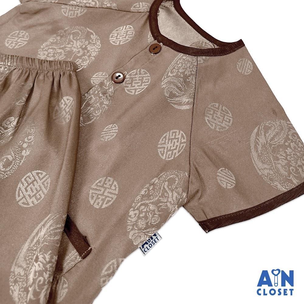 Bộ quần áo Bà ba Lửng unisex cho bé hoa văn Cổ Trang Viền Nâu gấm lụa - AICDBTFOXDAR - AIN Closet