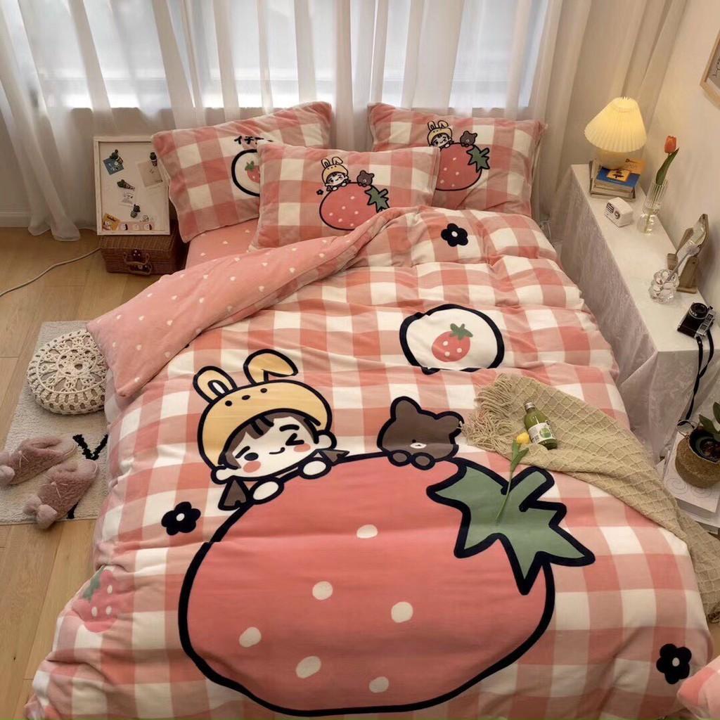 Bộ chăn ga nỉ mịn 5D cao cấp - họa tiết đáng yêu
