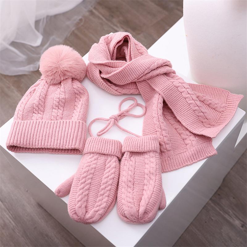 Cho Bé Mùa Đông Ấm Beanies Nón Lưỡi Trai 3 Món Cho Bé Trai Bé Gái Mũ Khăn Găng Tay 2020 Cho Trẻ Em Đan Pompom Nắp khăn Choàng Cổ Găng Tay Hở Ngón Phù Hợp Với 1-5T