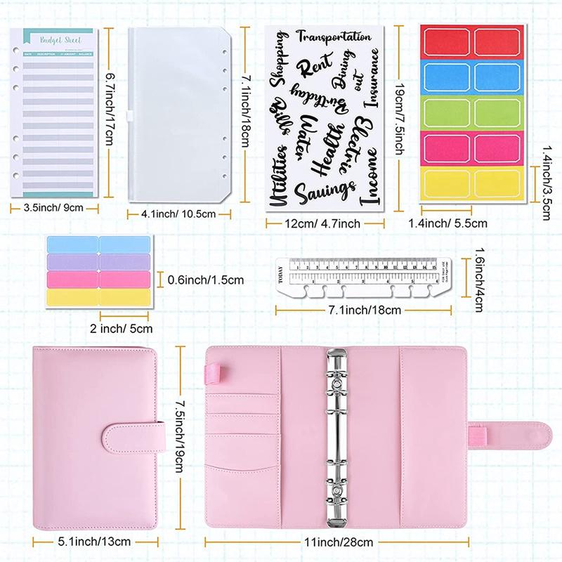 A6 Cash Envelopes for Budgeting Wallet, PU Money Envelopes for Cash, 12 Pcs Expense Budget Sheets with Stickers