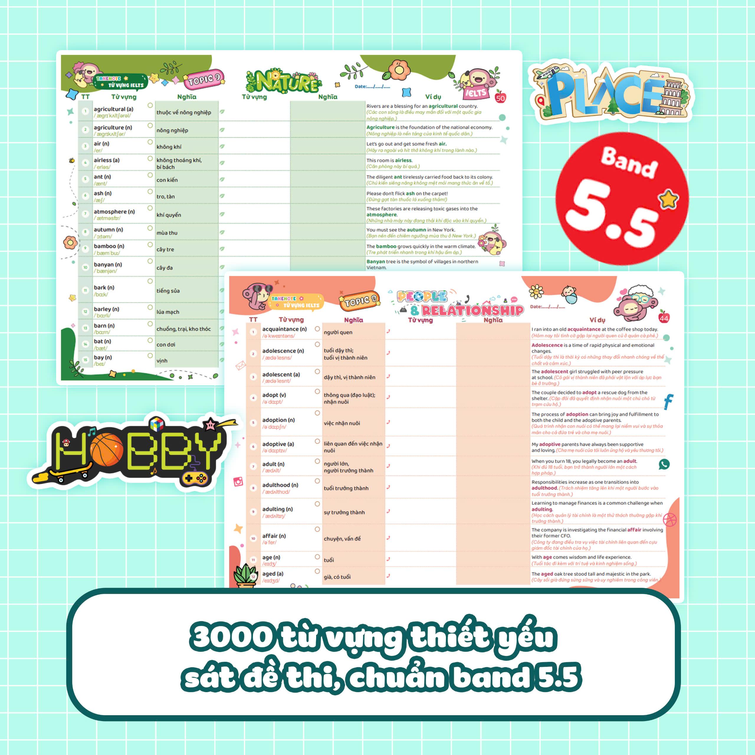 Sách - Takenote - Từ Vựng IELTS - Cung Cấp 3000 Từ Vựng Theo Chủ Đề - Band 5.5 - Tập 1