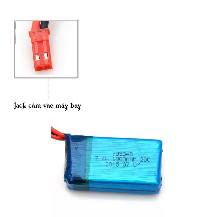 Pin sạc 7.4V dung lượng 1000mAh cho v912 chân cắm đỏ jack JST