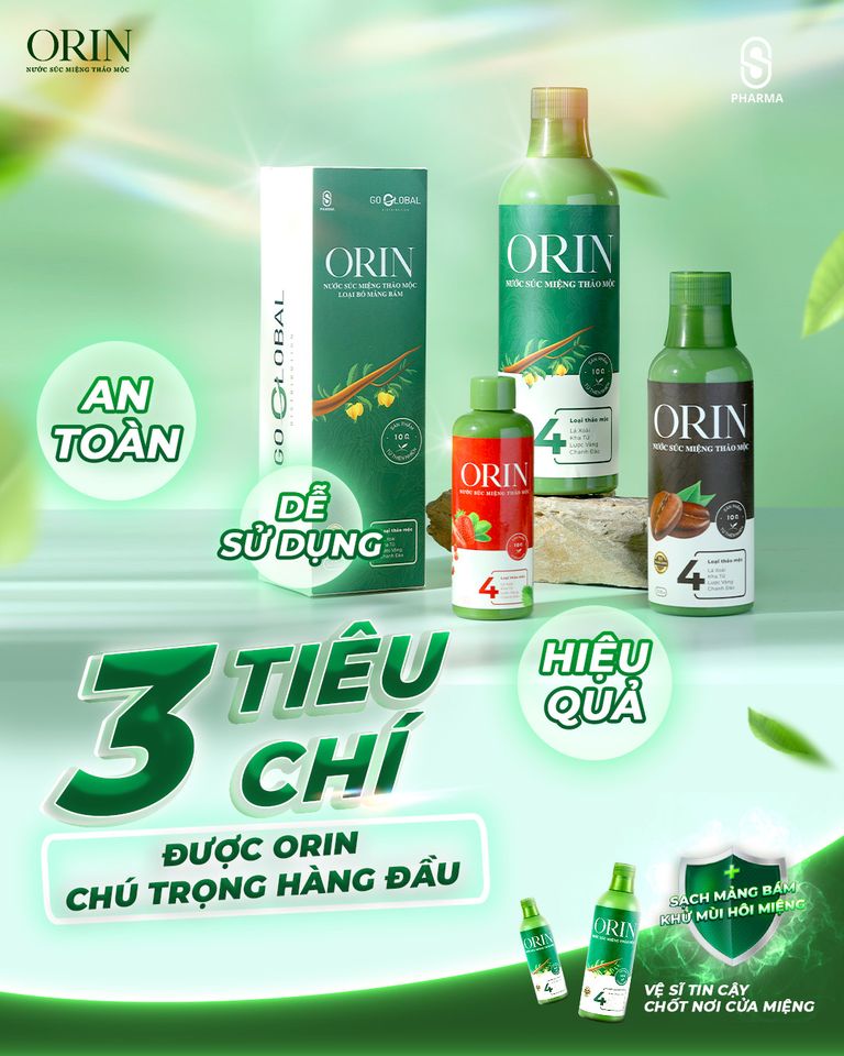 Nước Súc Miệng Thảo Mộc Orin ngừa sâu răng, kháng khuẩn, tan mảng