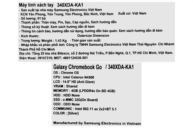 Laptop Samsung XE340XDA-KA1VN (N4500, 4GB, 32GB, HD, ChromeOS) - Hàng Chính Hãng