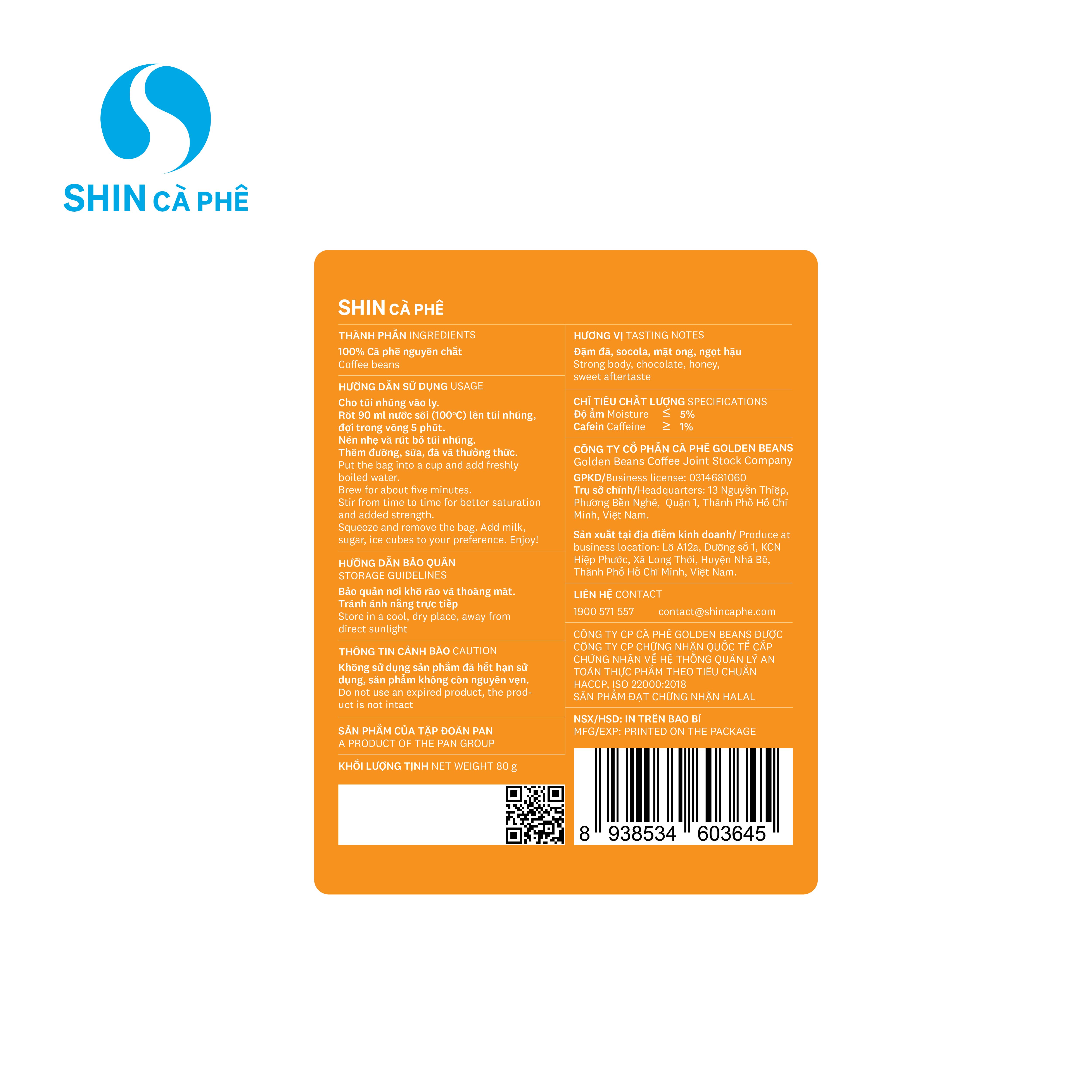 SHIN Cà Phê - Cà phê túi nhúng đặc sản Pleiku Robusta hộp 10 gói
