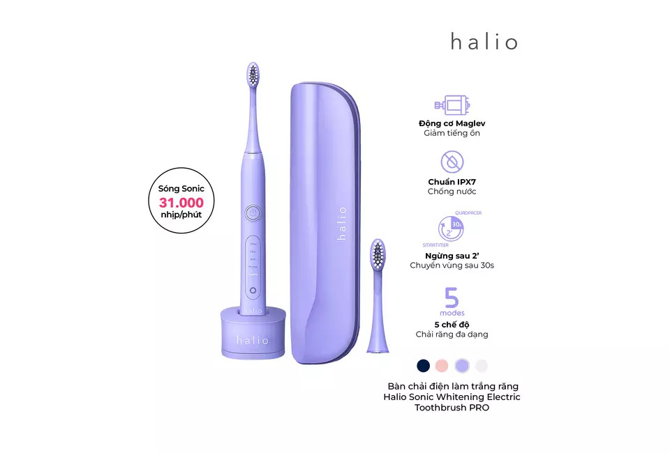 Combo Bàn chải đánh răng điện Halio Toothbrush Periwinkle & 4 Đầu bàn chải thay thế