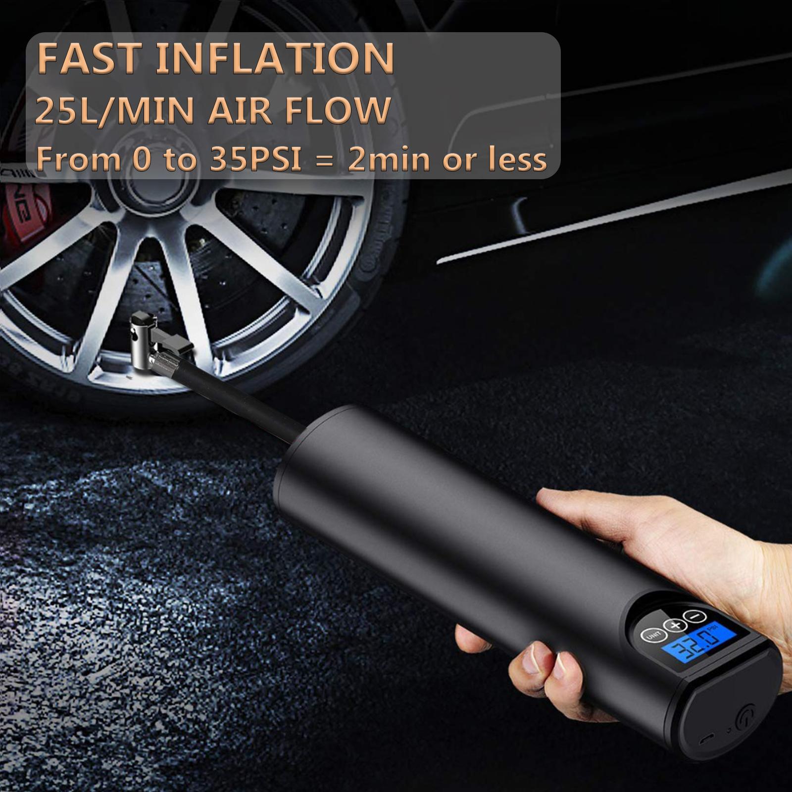 12V 150PSI Air Pump Tire Inflator Handheld 2000mAh Rechargeable Air Compressor with Pressure Gauge LED Lighting Auto