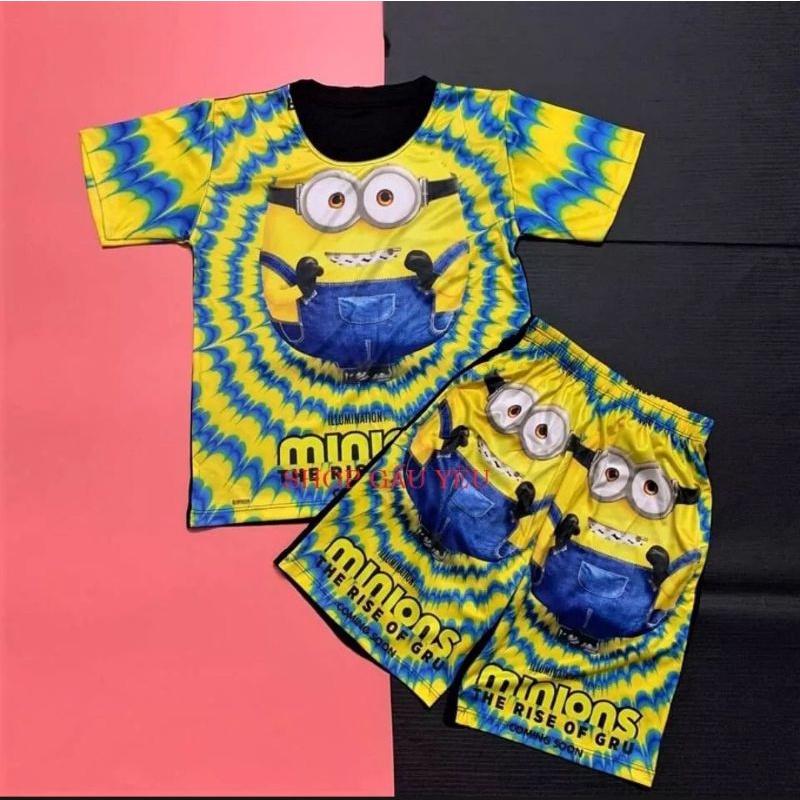 Bộ đồ cho bé họa tiết Minions chất liệu thun lạnh mềm mịn mát in hình 3D được các bé yêu thích SIZE 5-25kg
