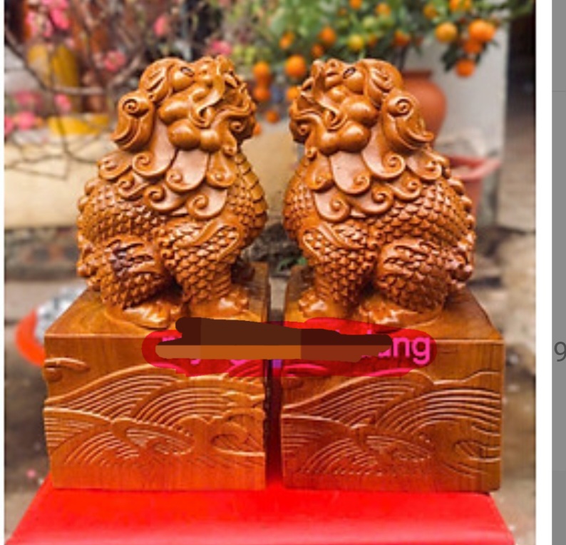 Cặp nghê phong thủy cầu tài lộc bằng gỗ bách xanh thơm nức cao 23x12x12cm