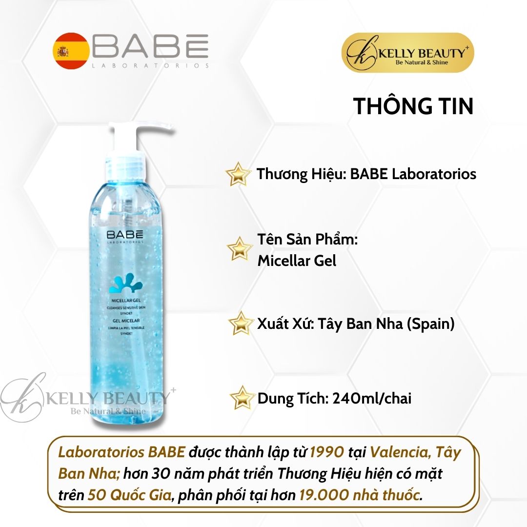 Gel Tẩy Trang Rửa Mặt BABE Micellar Gel - Làm Sạch Dịu Nhẹ, Dưỡng Ẩm Giúp Da Mềm Mại, Mịn Màng | Kelly Beauty