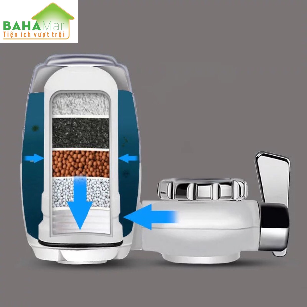 MÁY LỌC NƯỚC KHỬ KHUẨN TẠI VÒI LOẠI BỎ VI KHUẨN, GỈ SÉT, TẠP CHẤT... "BAHAMAR" cho dòng nước tinh khiết mang sức khỏe cho người dùng