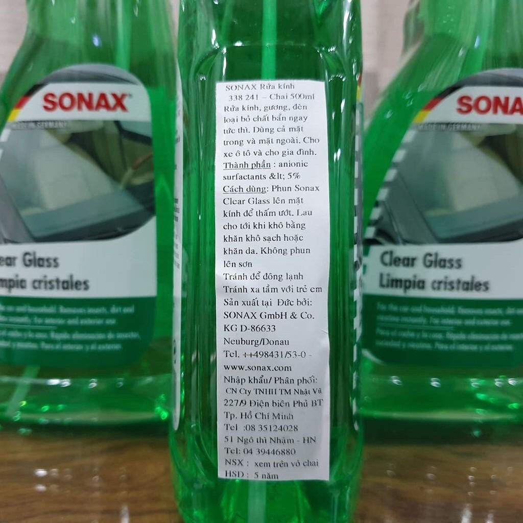 Nước rửa kính ô tô Sonax chuyên dụng Clear Glass 338241, nước rửa kính ô tô đậm đặc