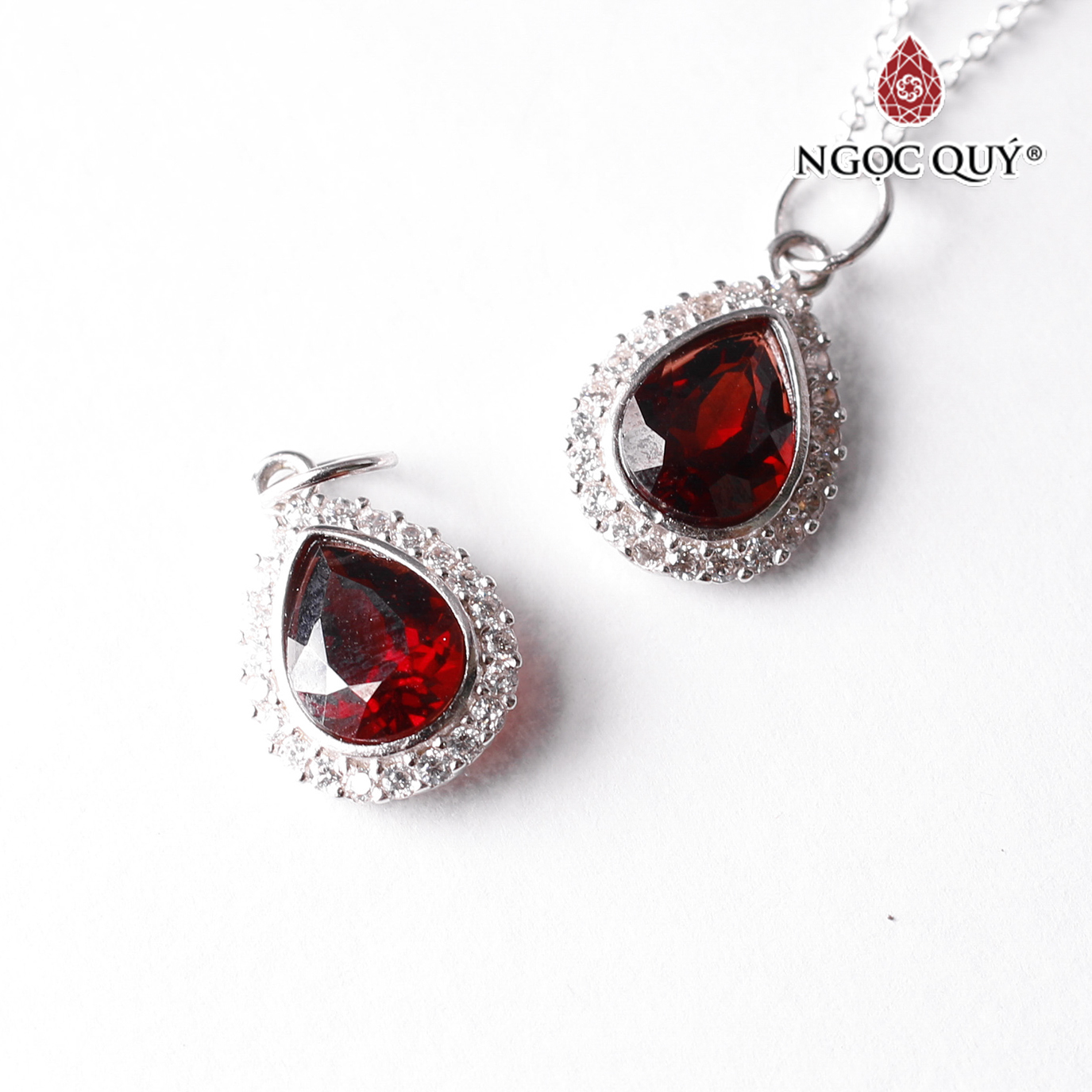 Mặt dây chuyền bạc đính đá Garnet hình giọt nước mệnh hỏa, thổ - Ngọc Quý Gemstones
