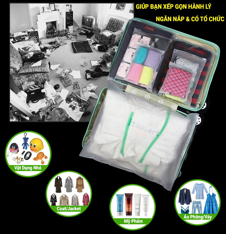 Túi Zip Đựng Quần Áo Mỹ Phẩm Đồ Lót Du Lịch Ziplock Mờ Lưu Trữ Đồ Khoá Kín Chống Thấm Tiện Lợi