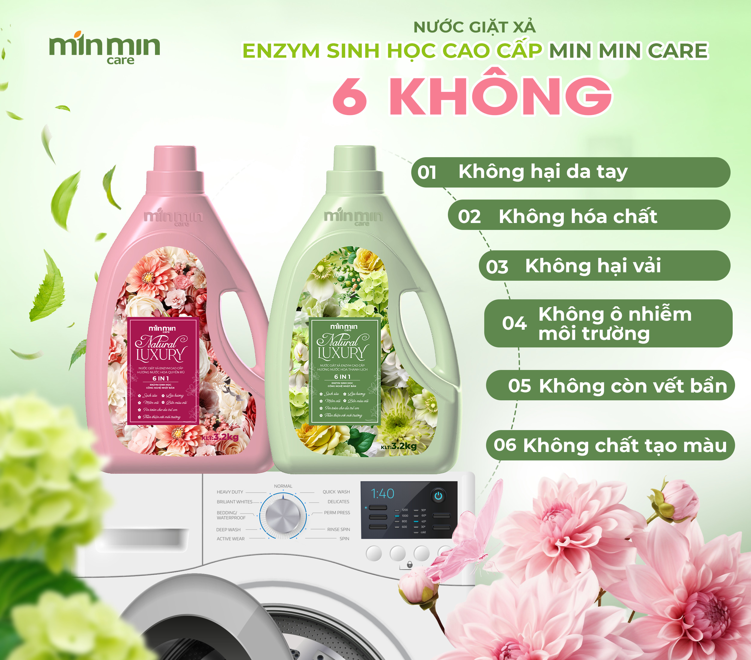 1 Can 3,2kg Nước Giặt Xả Luxury Min Min Care Hương Nước Hoa Thanh Lịch Màu Xanh