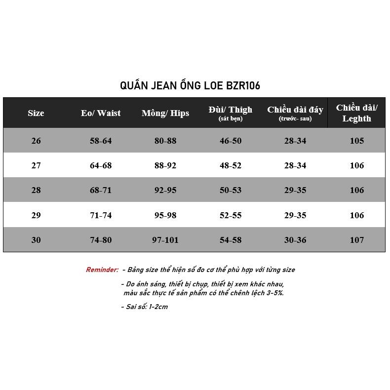 Quần Jean Ống Loe BZR106 Dài 106cm Sofm Wear