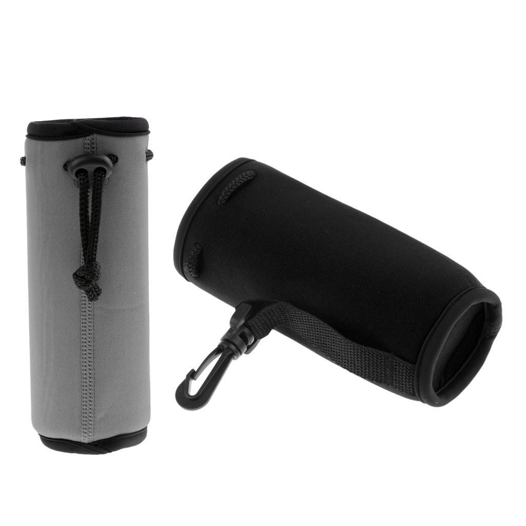 2pcs Black & Grey Neoprene Insulated 500ml Sports Drink Water Bottle Cover Sleeve Holder with Drawstring & Clip 175 x 64mm