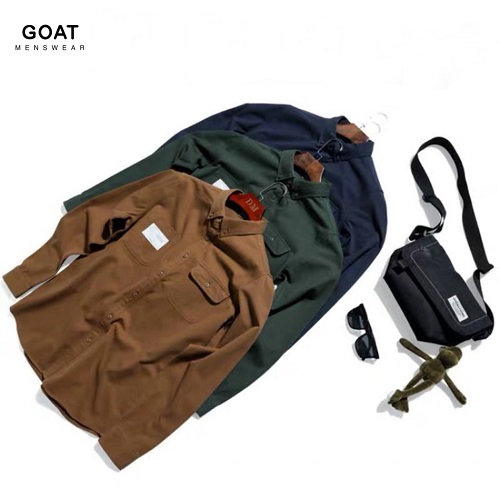 Áo Sơ Mi Nam Chất Kaki Trơn Có Túi GOAT MENSWEAR