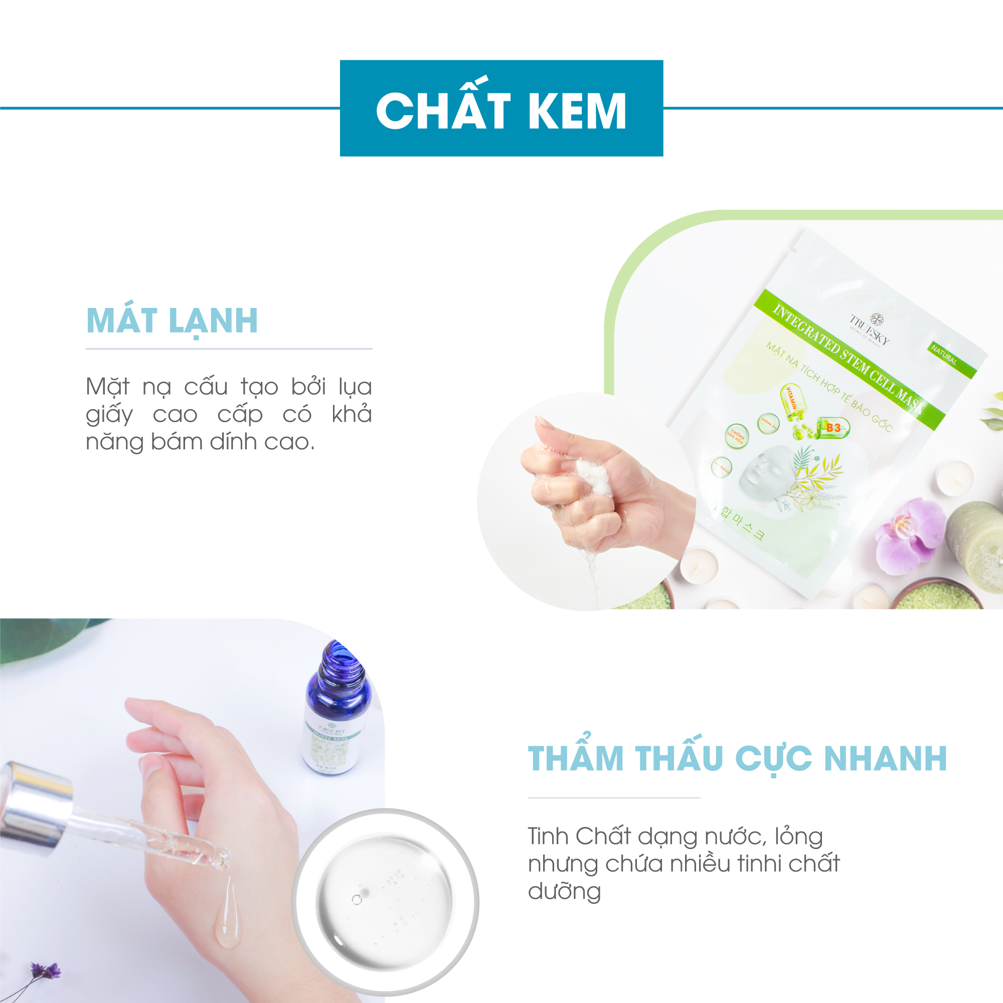 Bộ ngừa mụn da mặt Truesky Premium M01 gồm 1 serum ngừa mụn tràm trà 20ml + 3 miếng mặt nạ giấy tế bào gốc Truesky