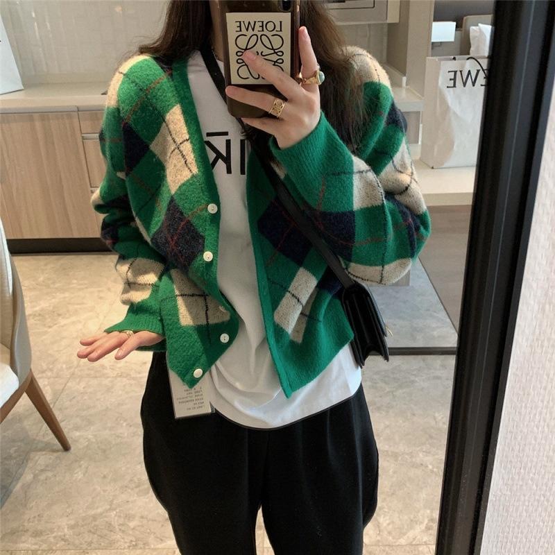 MS461 Áo khoác len cardigan hình trám phối màu