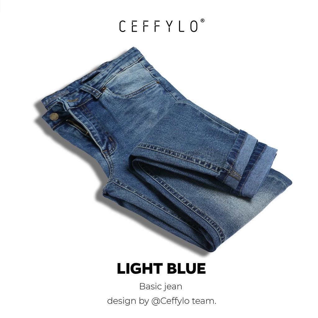 Quần Jeans trơn Xanh Nhạt nam form slimfit CEFFYLO 1, chất Jean thun co giãn nhẹ