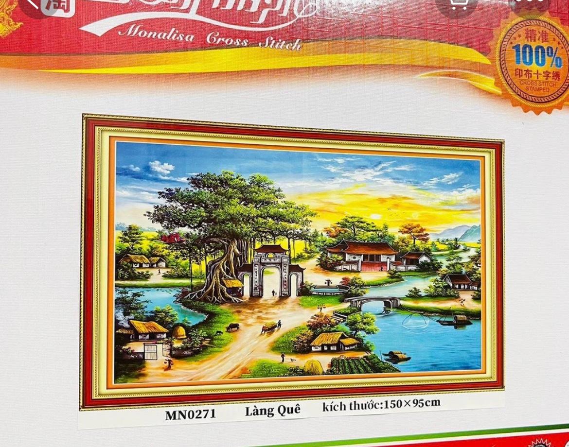 Tranh thêu chữ thập phong cảnh làng quê MN0271 - kích thước 150 * 95