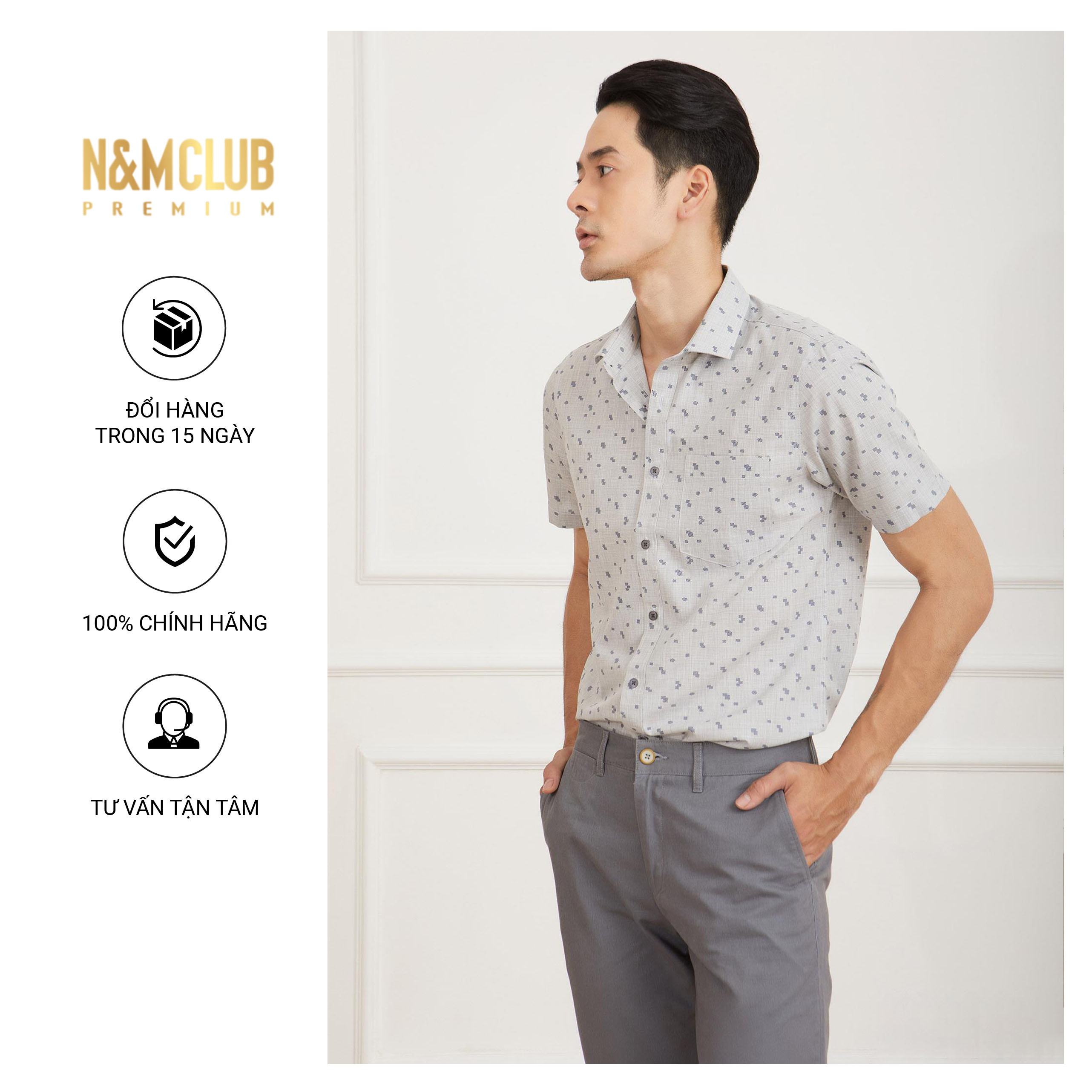 N&amp;M CLUB Áo Sơ Mi Nam Tay Ngắn chất liệu Bamboo cotton 2105049
