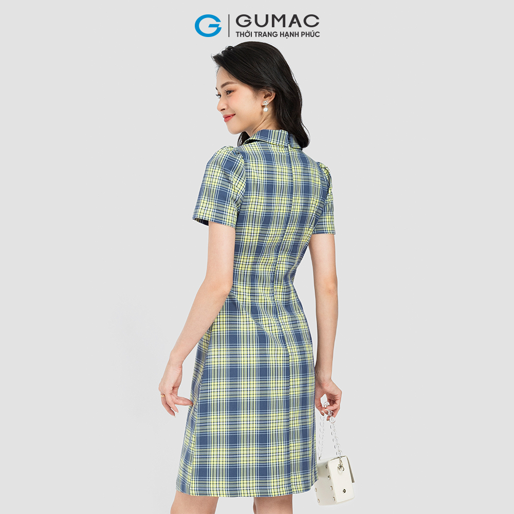 Đầm giả vest GUMAC DC08112 form A ôm nhẹ màu xanh