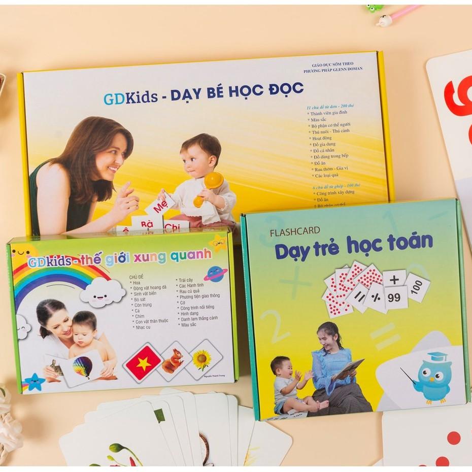 COMBO 3 BỘ THẺ HỌC CHUYÊN SÂU TOÁN+ TIẾNG VIỆT+ THẾ GIỚI XUNG QUANH CHUẨN GLENN DOMAN- FLASH CARD GDKIDS NÂNG CAO