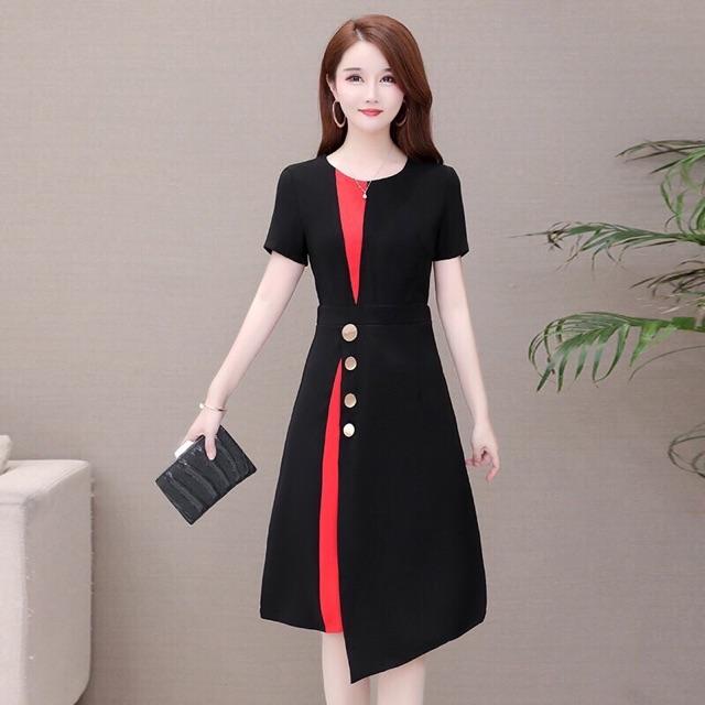 ĐẦM XOÈ PHỐI MÀU CỔ TRÒN