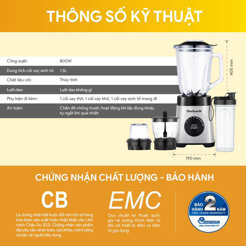 Máy Xay Sinh Tố BlueStone BLB-5345 1.5 Lít 800W - Hàng chính hãng