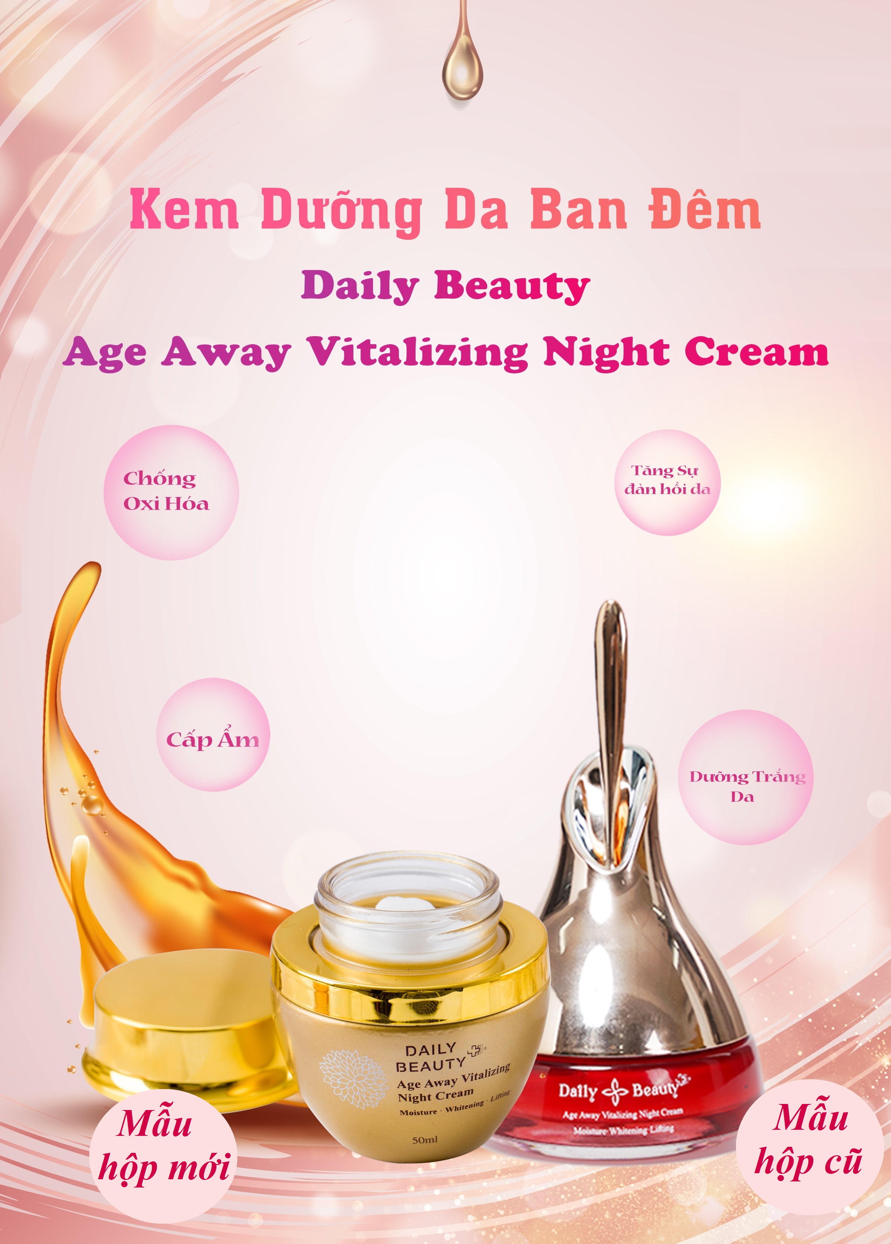 Combo 3 hộp Kem dưỡng da ban đêm Daily Beauty Age Away Vitalizing Night Cream Đánh Thức Thanh Xuân sản phẩm nhập khẩu chính ngạch Hàn Quốc